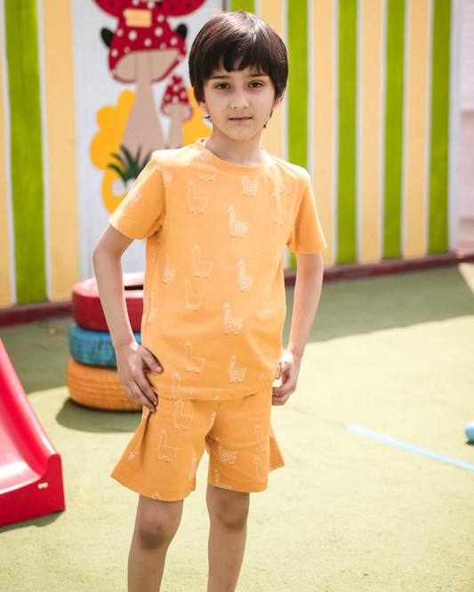 Yellow Llama Shorts & T-Shirt Kids Unisex Set