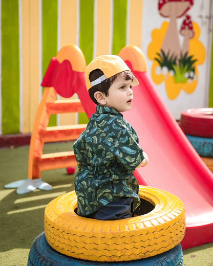 Green Tropical Short-Sleeves Boys Collared Shirt