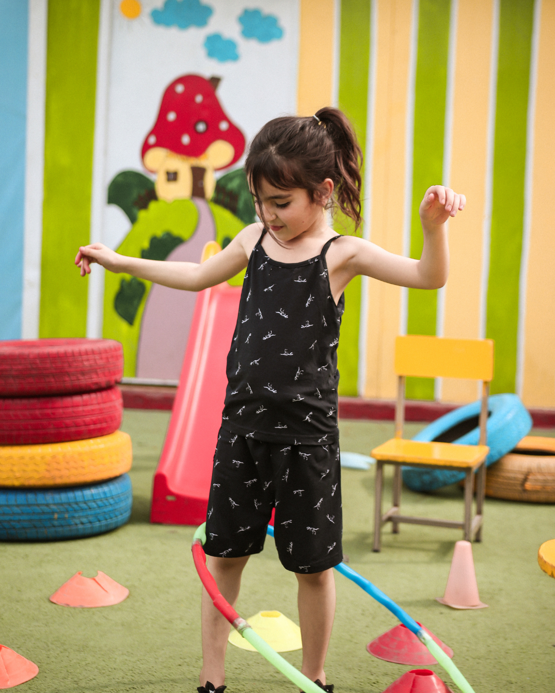 Girl's Black Mini Dino Top & Shorts Set