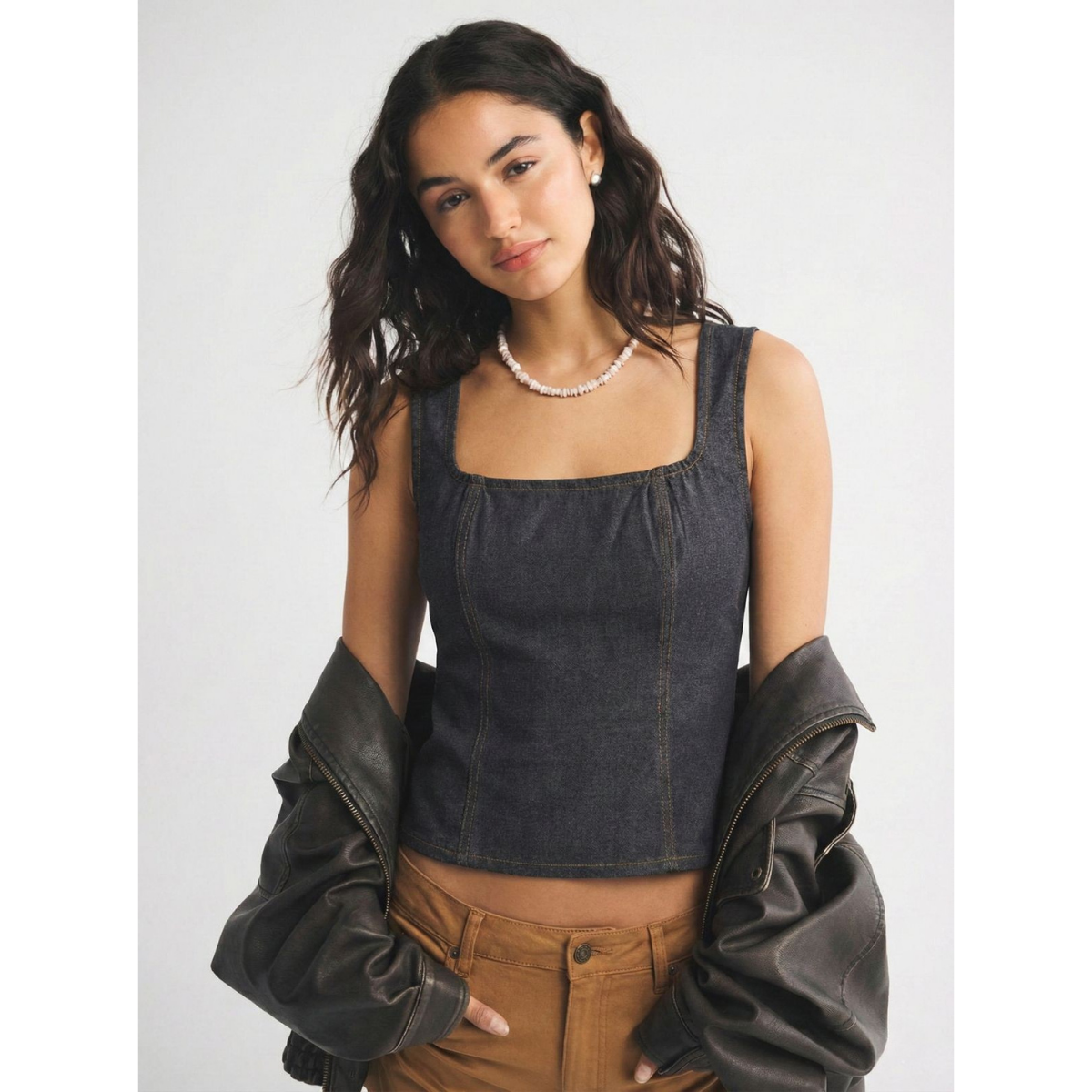 Charcoal Denim Structure Top