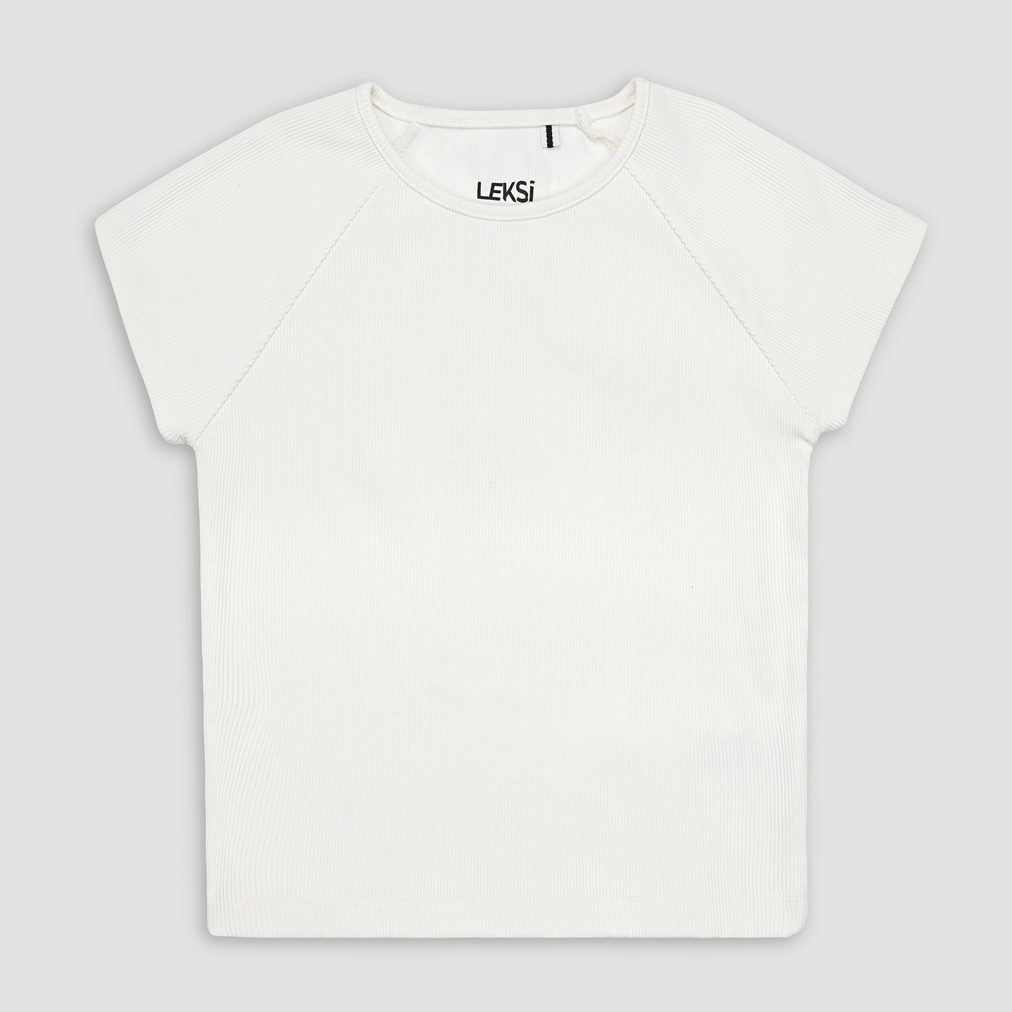 White Round Neckline Short Sleeve Ribbed Tee