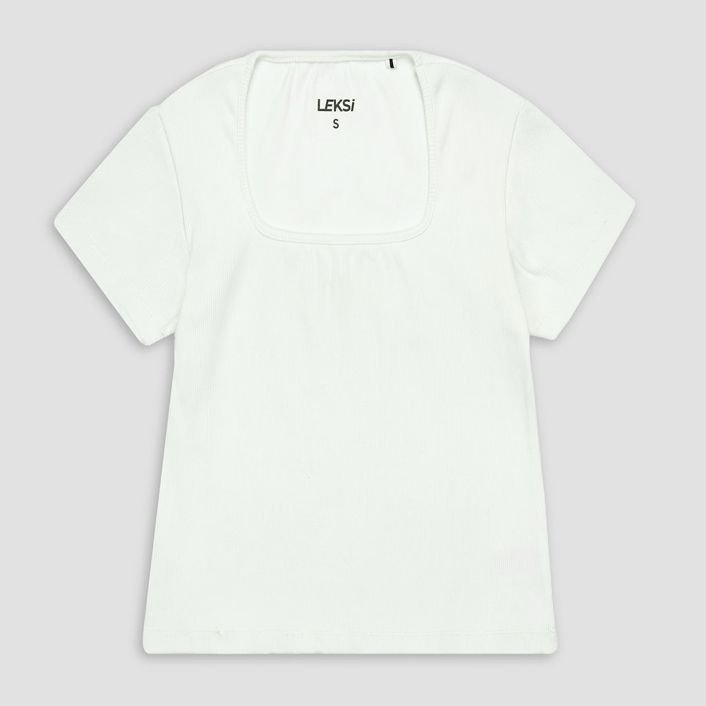 White Square Neck Ribbed Shirt