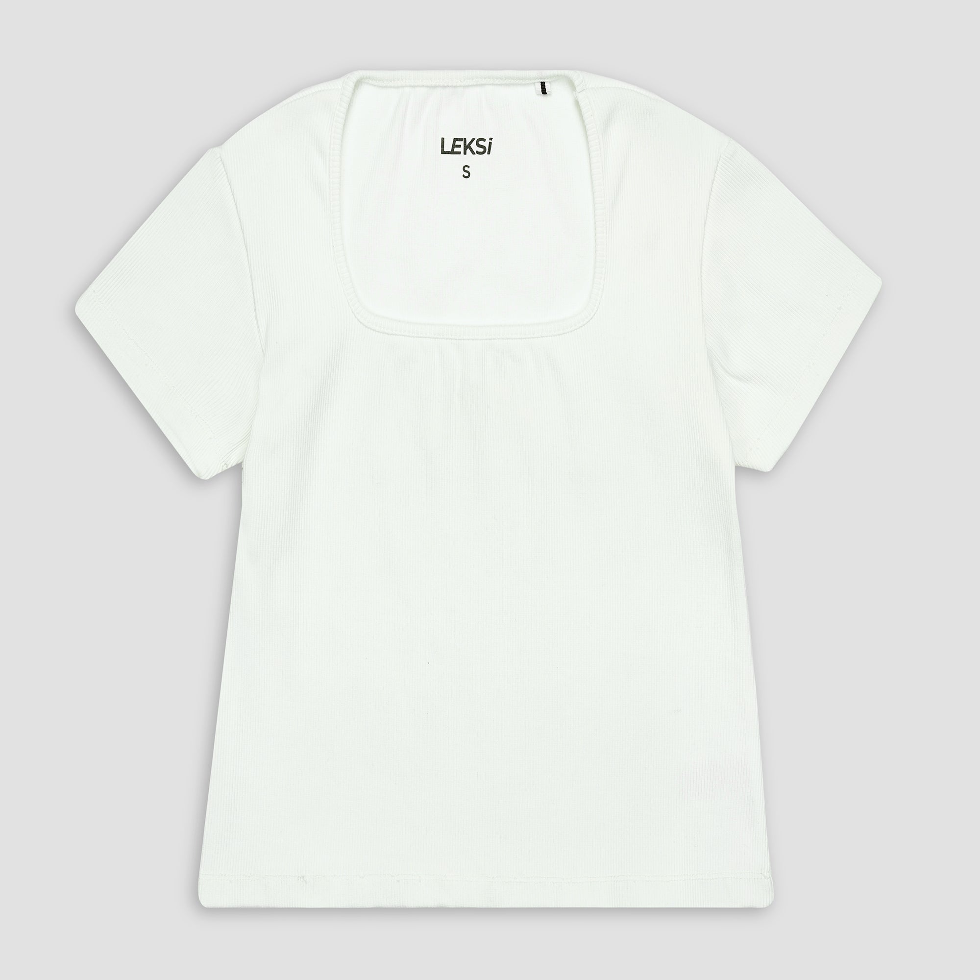 White Square Neck Ribbed Shirt
