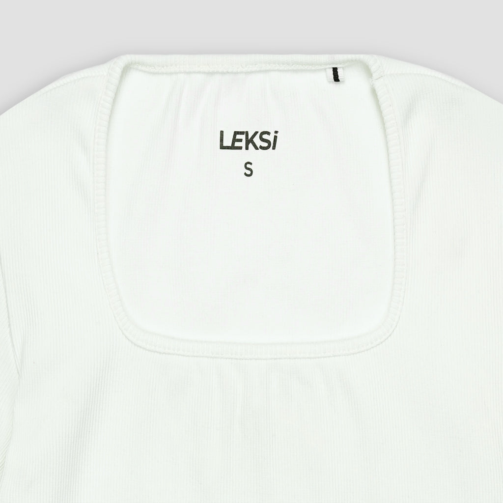 White Square Neck Ribbed Shirt