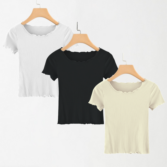 Ribbed Shirts -  Bundle of 3 (White, Black, Off-White)