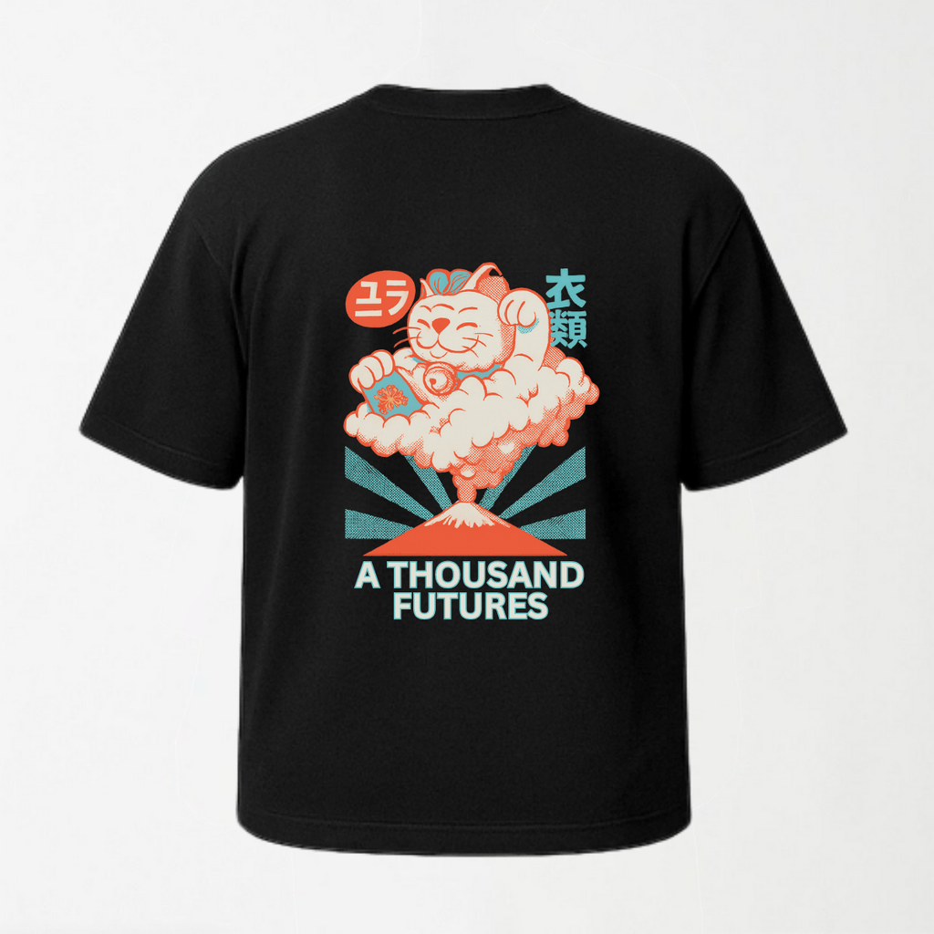 A Thousand Futures 'Lucky Cat' - Round Neck Unisex T Shirt S - Premium Unisex Graphic T-Shirt | LEKSI Pakistan