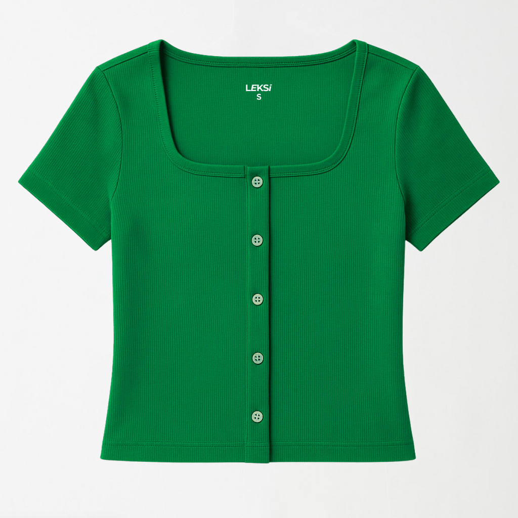 Apple Zest Button Through Square Neck Top XXS - Premium Unisex Square Neck | LEKSI Pakistan