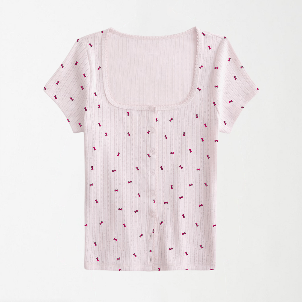 Baby Pink Bows Ribbed Square Neck Top XXS - Premium Unisex Square Neck | LEKSI Pakistan