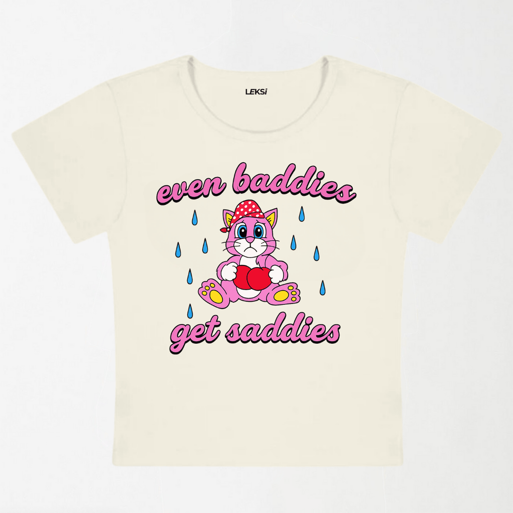 Baddies Got Saddies Cat Y2K Baby Tee XXS - Premium Unisex | LEKSI Pakistan