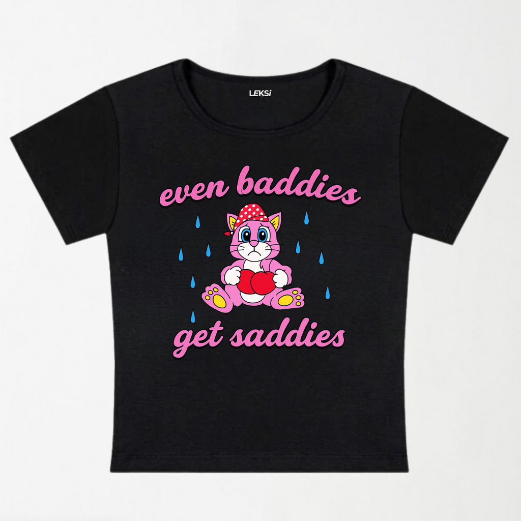 Baddies Got Saddies Cat Y2K Baby Tee XXS - Premium Unisex | LEKSI Pakistan
