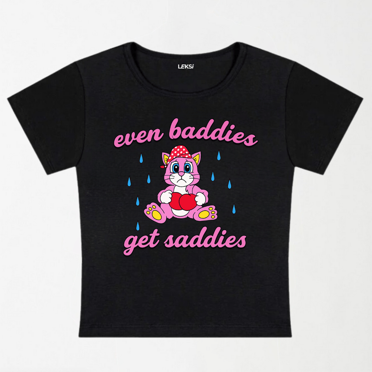 Baddies Got Saddies Cat Y2K Baby Tee XXS - Premium Unisex | LEKSI Pakistan