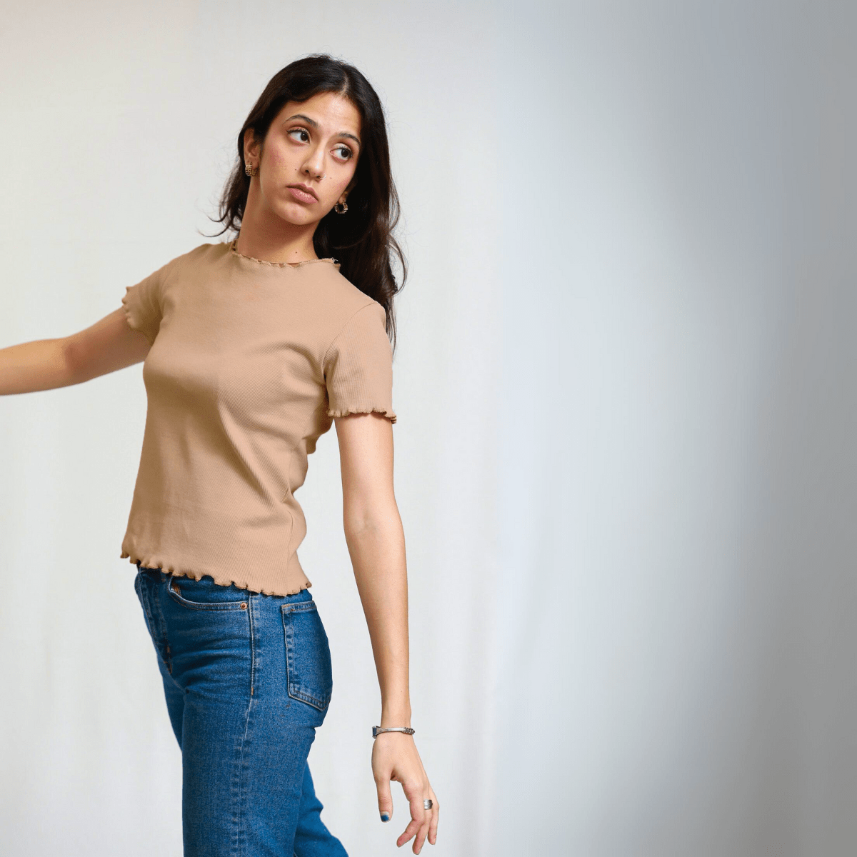 Beige Ribbed Shirt XXS - Premium Unisex Lettuce | LEKSI Pakistan