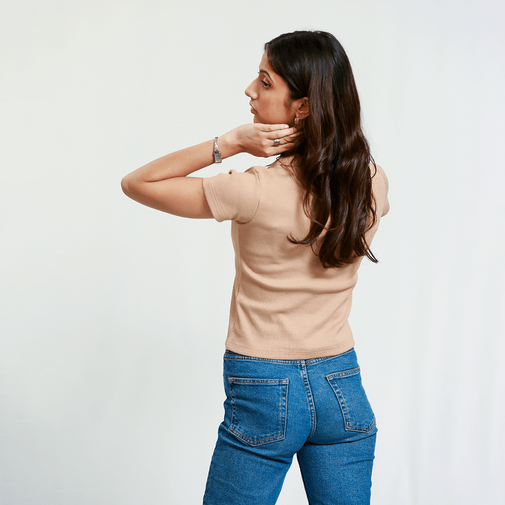 Beige Square Neck Ribbed Shirt XXS - Premium Unisex Square Neck | LEKSI Pakistan