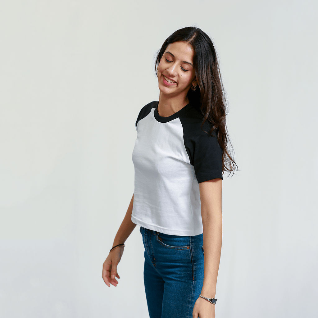 Black and White Raglan Baby Tee XXS - Premium Unisex | LEKSI Pakistan