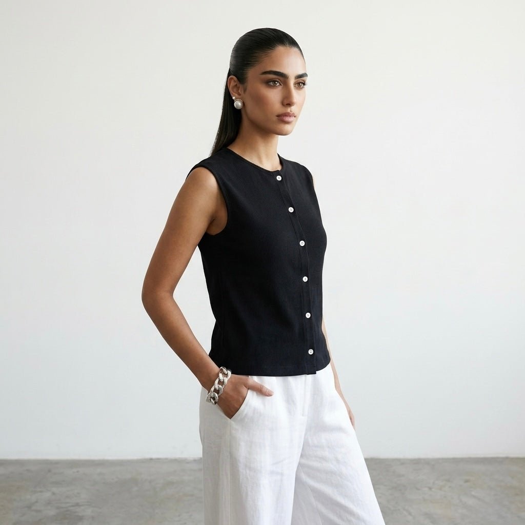 Black Button Down Top XS - Premium Unisex | LEKSI Pakistan