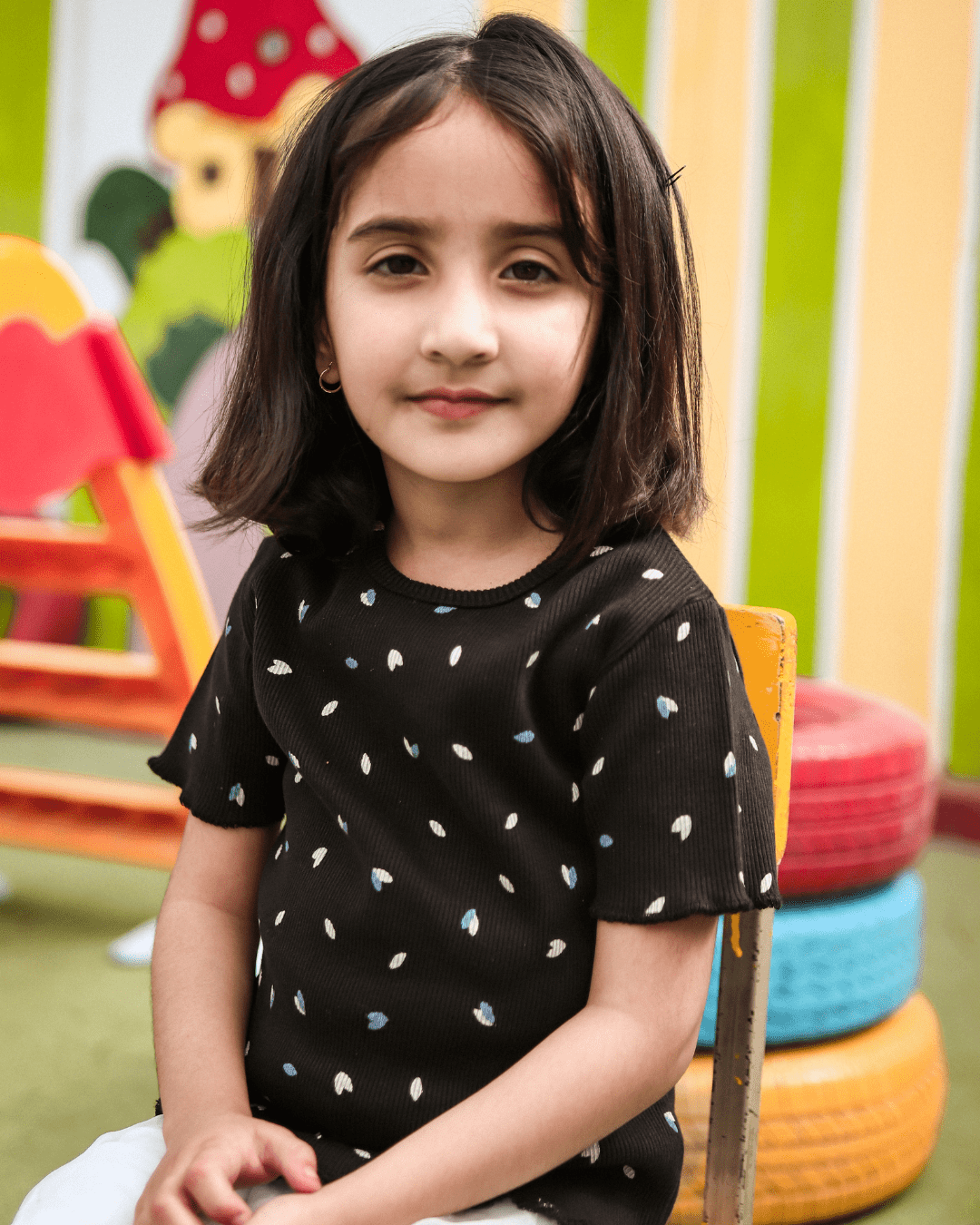 Black Midnight Garden Ribbed Shirt - Girls 2 - 3 Years - Premium Unisex | LEKSI Pakistan