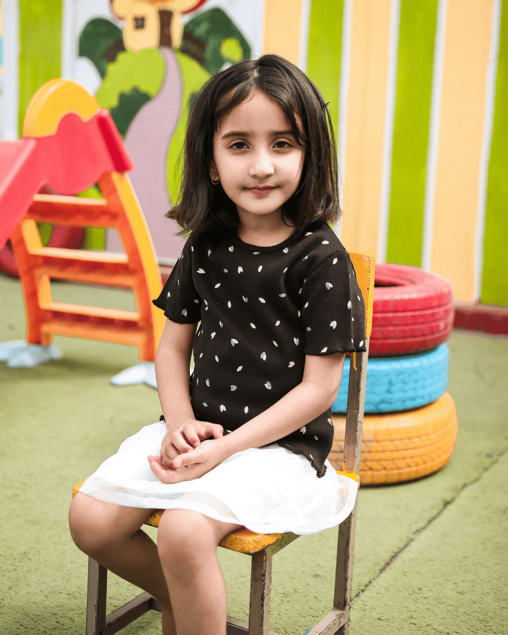 Black Midnight Garden Ribbed Shirt - Girls 2 - 3 Years - Premium Unisex | LEKSI Pakistan