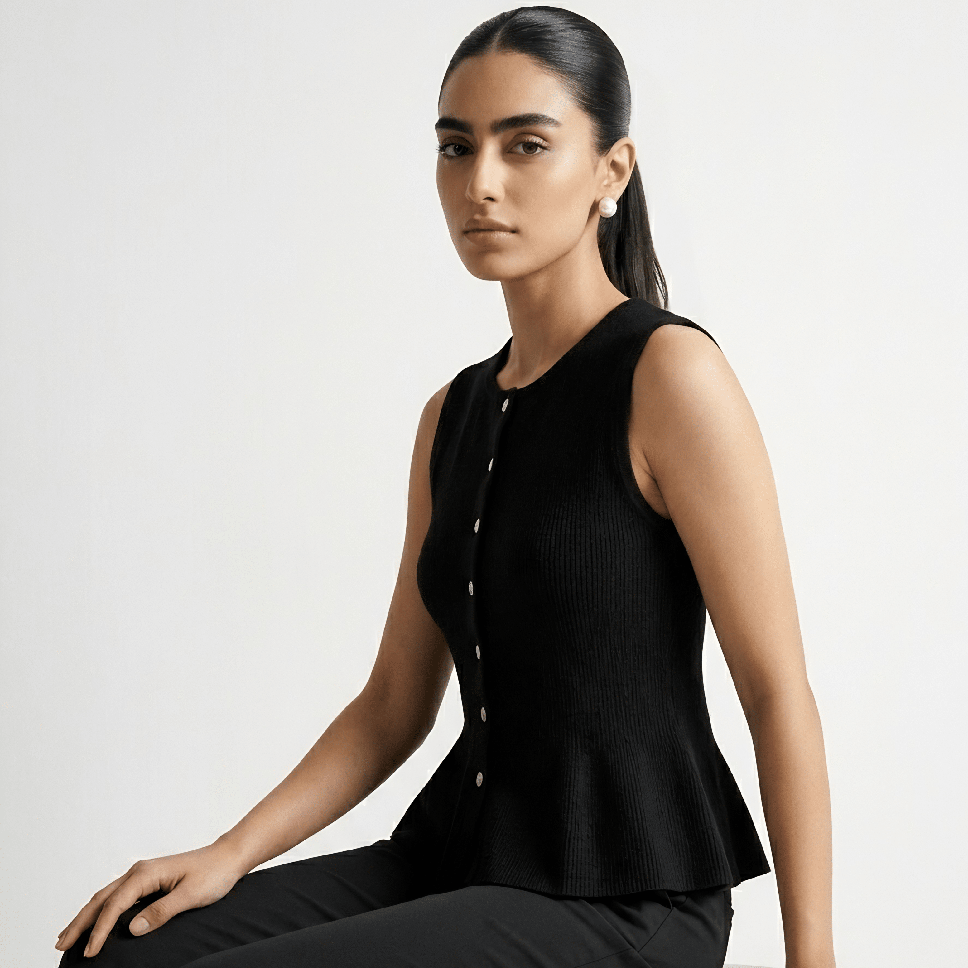 Black Peplum Button Top XS - Premium Unisex | LEKSI Pakistan