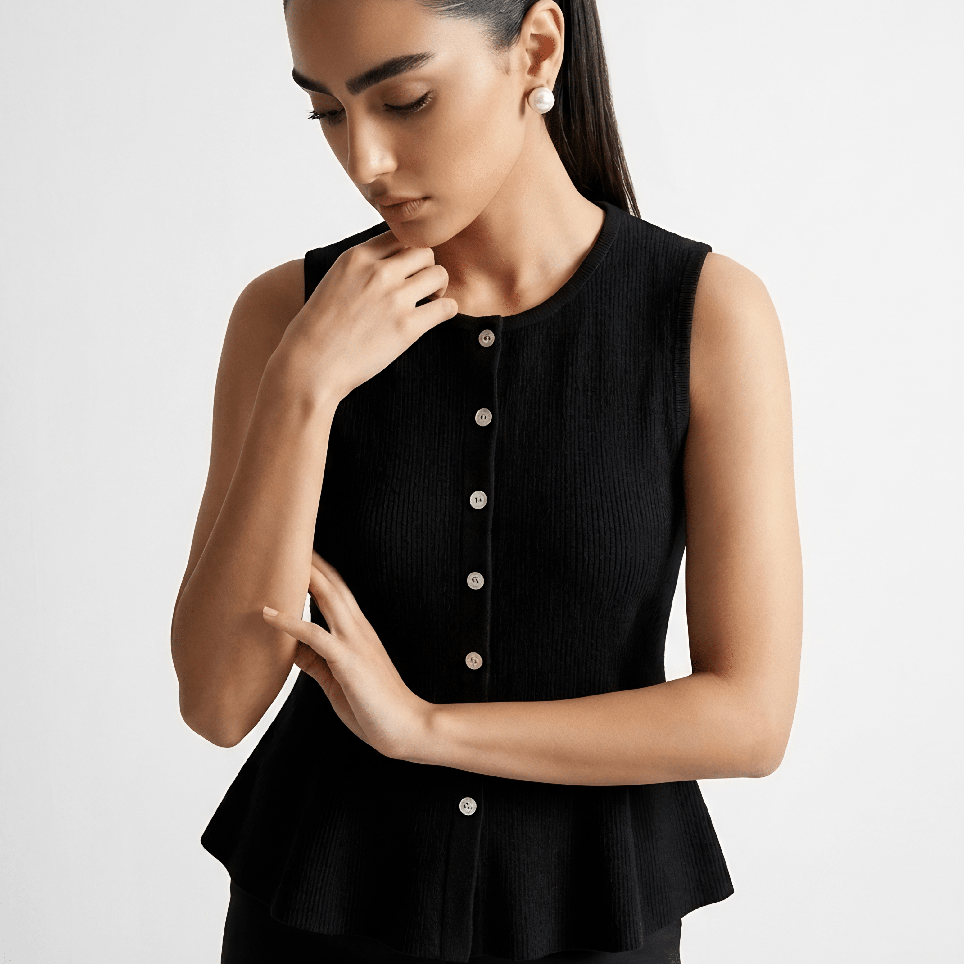 Black Peplum Button Top XS - Premium Unisex | LEKSI Pakistan