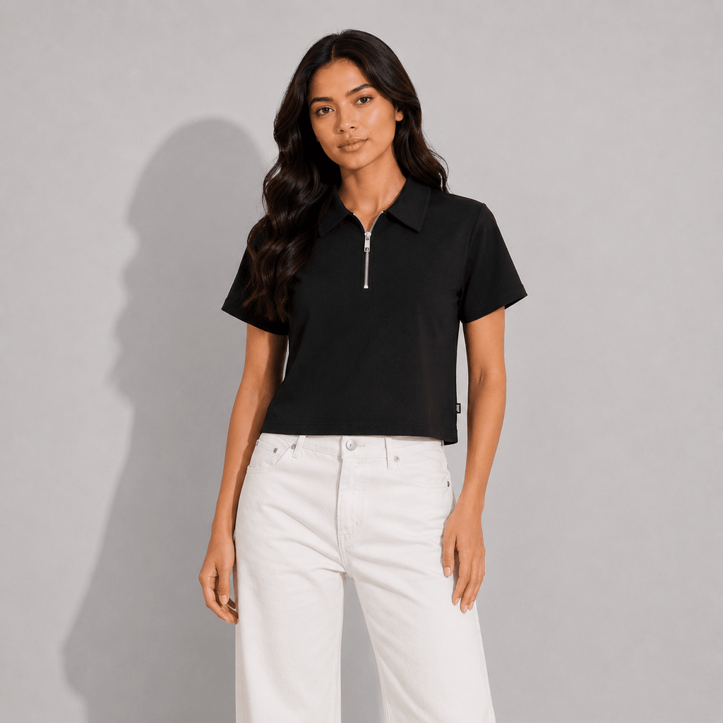 Black Ribbed Quarter Zip XXS - Premium Unisex | LEKSI Pakistan
