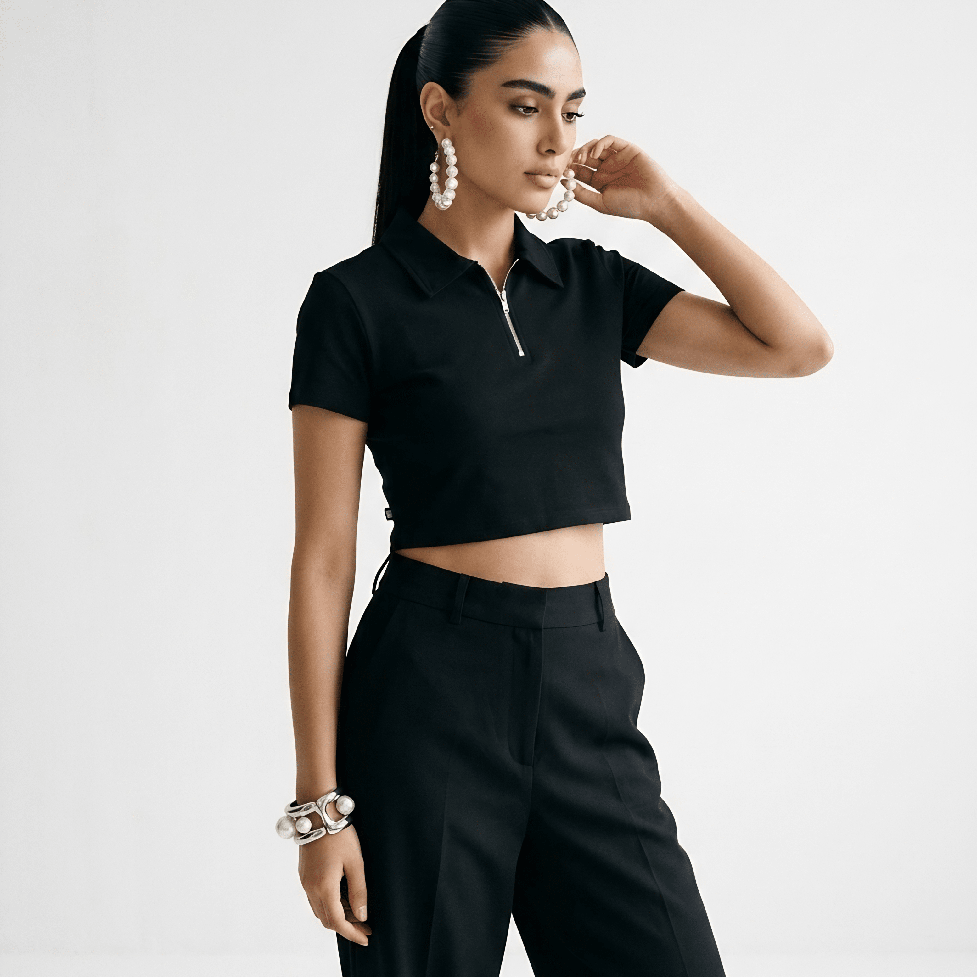 Black Ribbed Quarter Zip XXS - Premium Unisex | LEKSI Pakistan