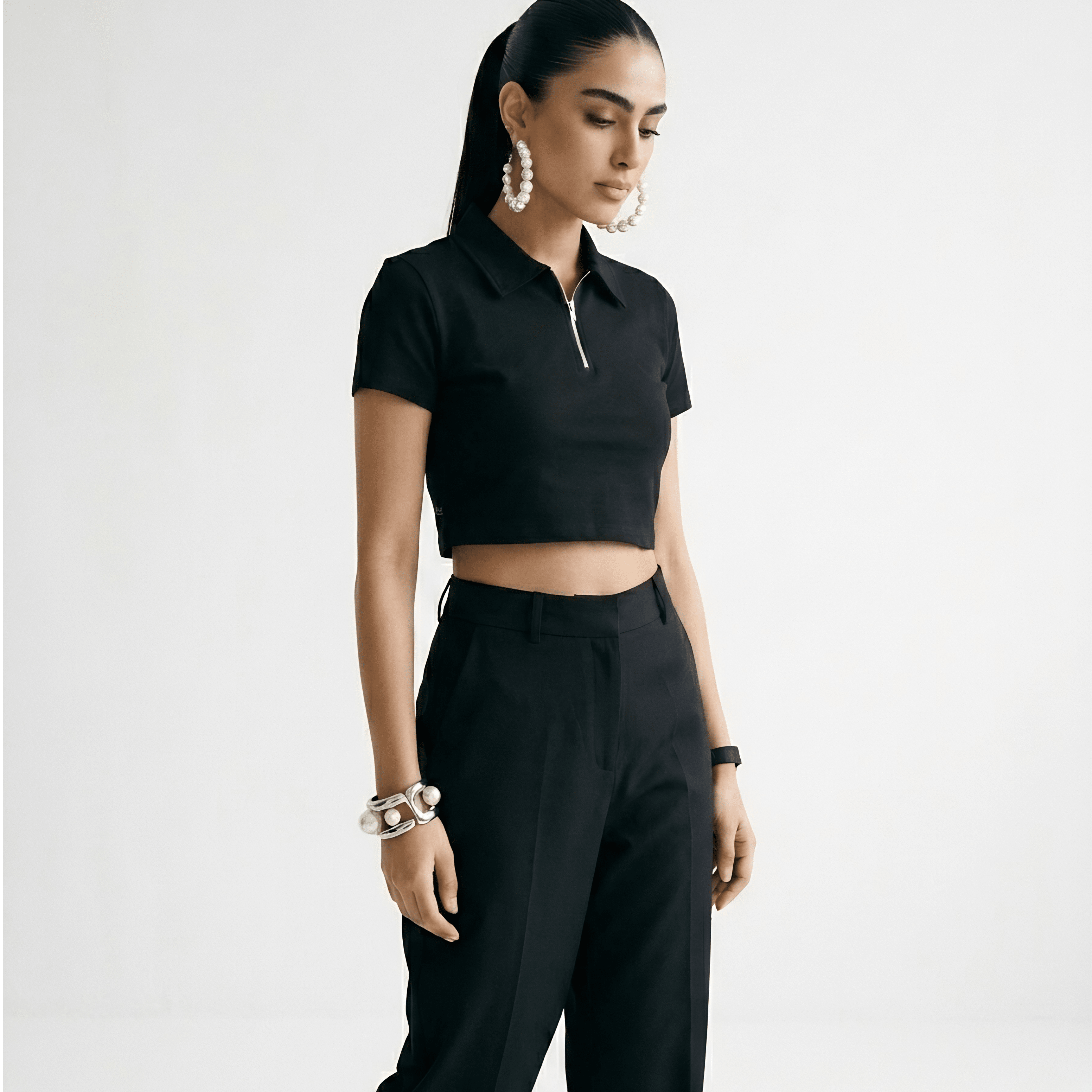 Black Ribbed Quarter Zip XXS - Premium Unisex | LEKSI Pakistan