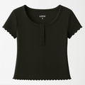 Black Scoop Neck Button Ribbed Top XXS - Premium Unisex Square Neck | LEKSI Pakistan