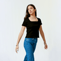 Black Square Neck Ribbed Shirt XXS - Premium Unisex Square Neck | LEKSI Pakistan