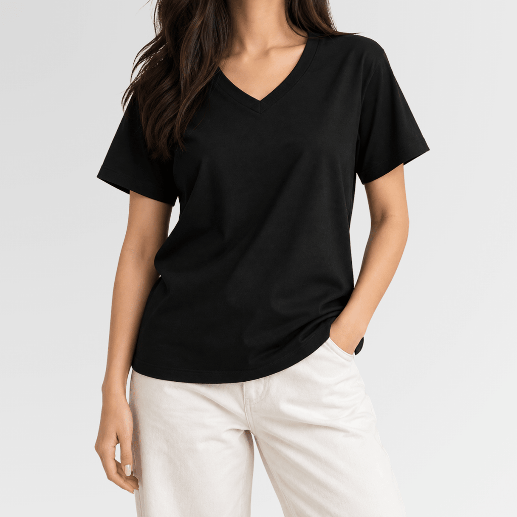 Black Unisex V-Neck T-Shirt XXS - Premium Unisex | LEKSI Pakistan