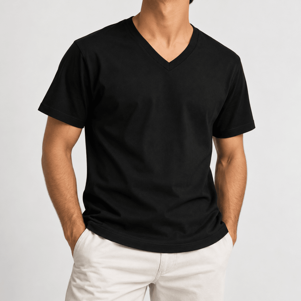 Black Unisex V-Neck T-Shirt XXS - Premium Unisex | LEKSI Pakistan