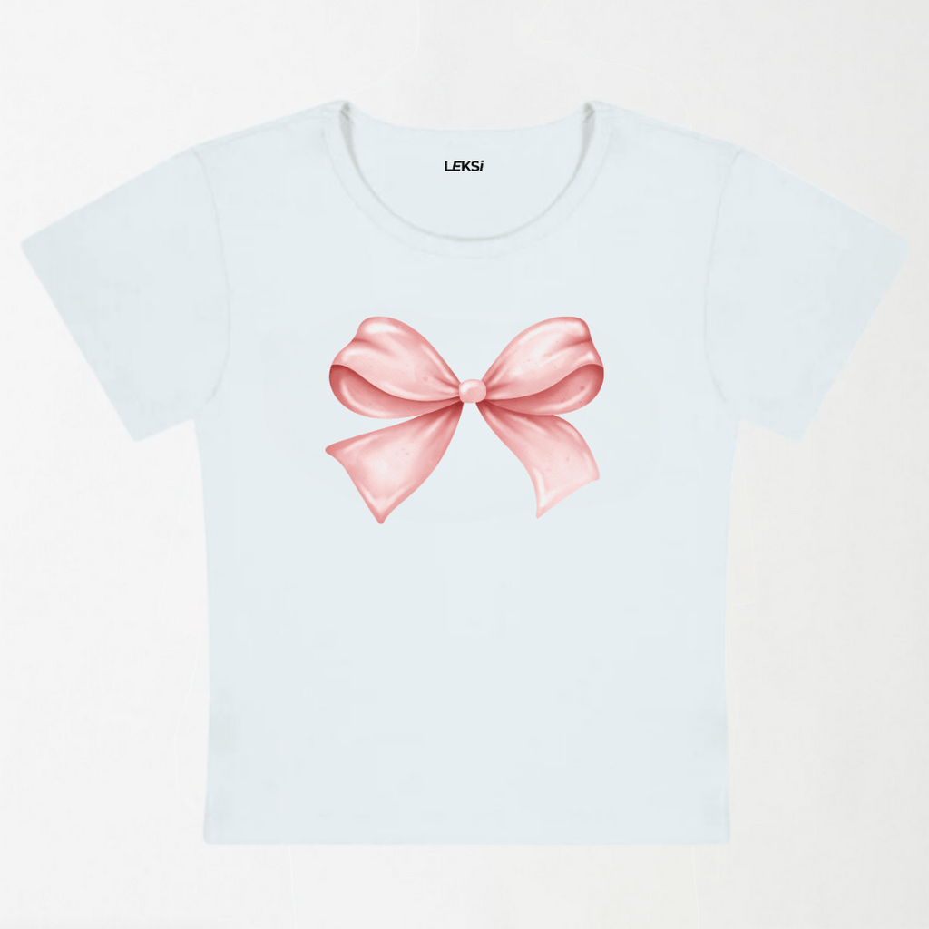 Blush Bow Y2K Baby Tee XXS - Premium Unisex | LEKSI Pakistan