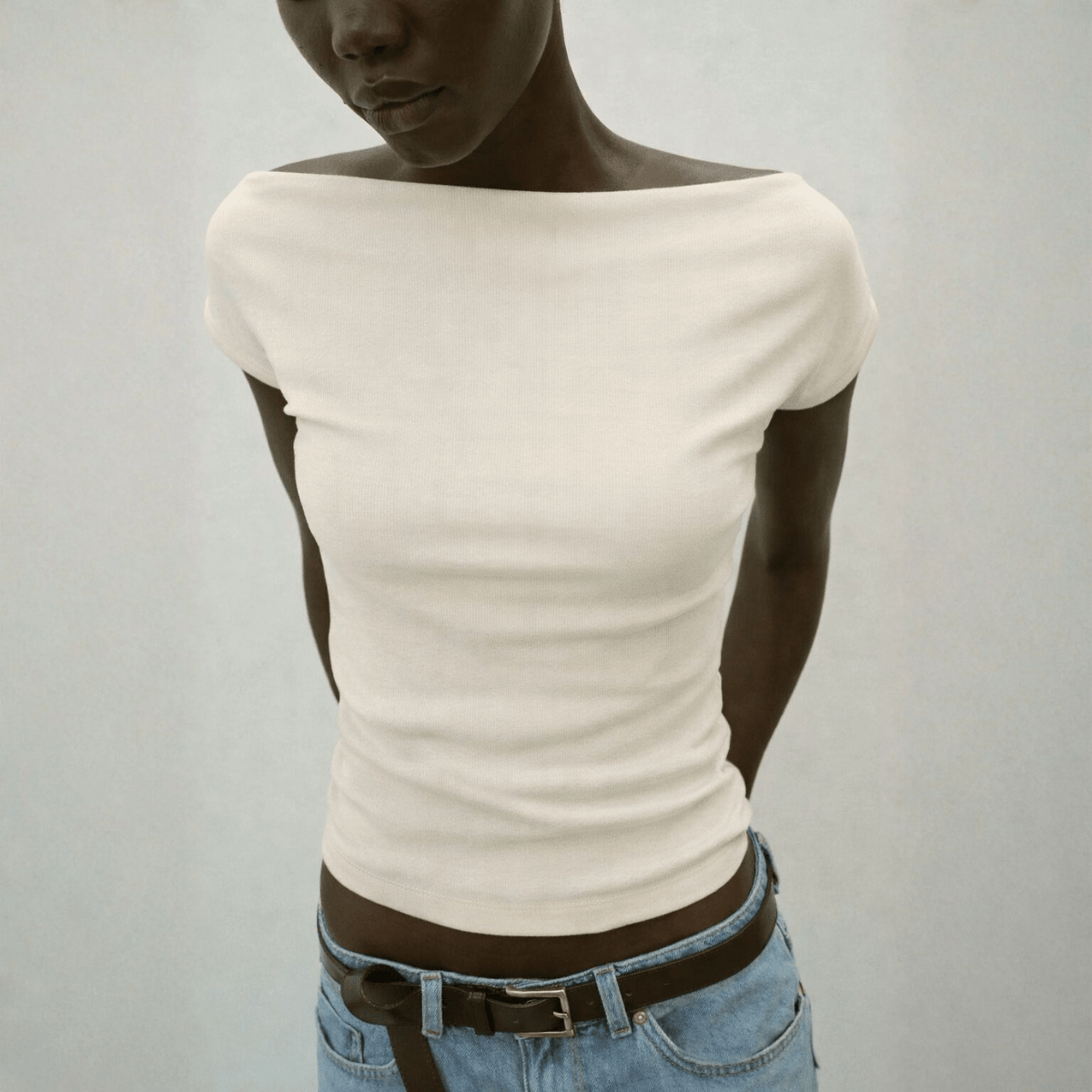 Boat Neck Ribbed Top XS - Premium Unisex Square Neck | LEKSI Pakistan