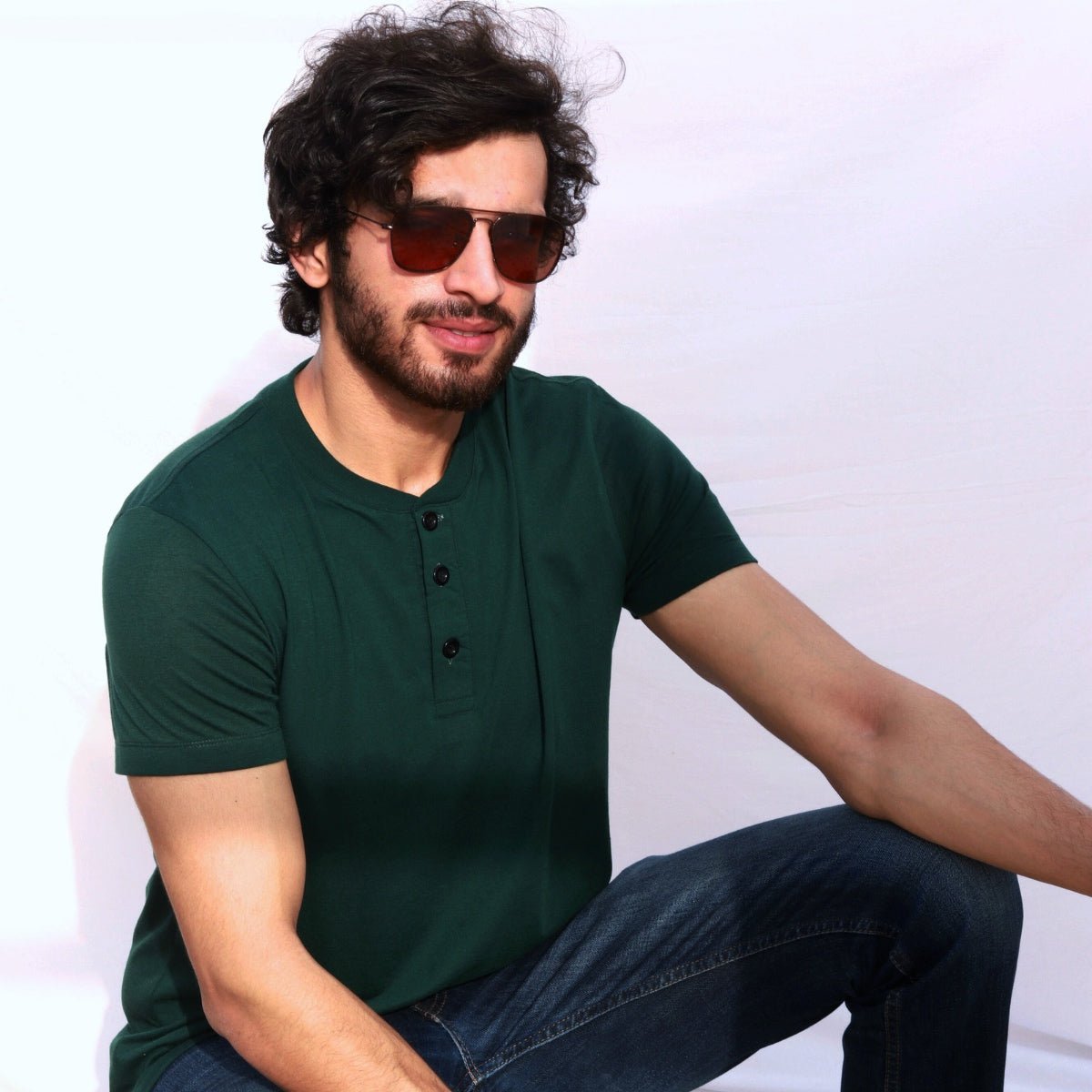 Bottle Green Henley T-Shirt S - Premium Unisex | LEKSI Pakistan