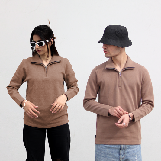 Brown Unisex Quarter Zip Top