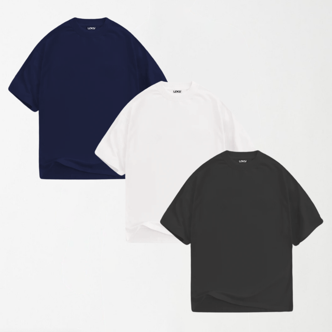 Bundle Deal 1 - 3 Round Neck Unisex T-Shirts (Navy Blue, White, Grey) XXS - Premium Unisex | LEKSI Pakistan