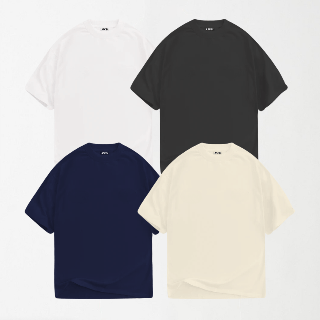 Bundle Deal 4 - 4 Round Neck Unisex T-Shirts (Navy Blue, White, Grey, Off White) XXS - Premium Unisex | LEKSI Pakistan