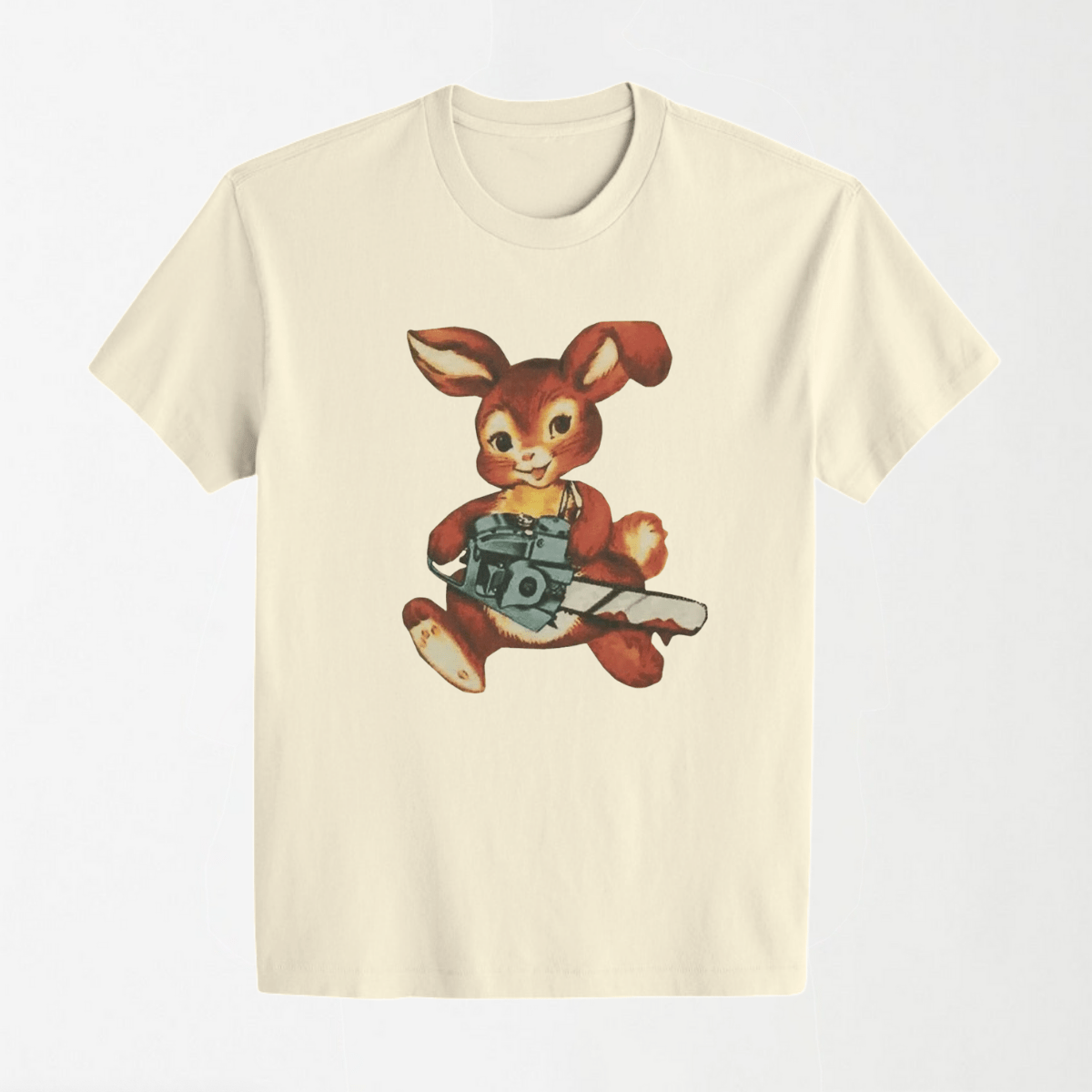 Chainsaw Bunny - Round Neck Unisex T Shirt S - Premium Unisex Graphic T-Shirt | LEKSI Pakistan