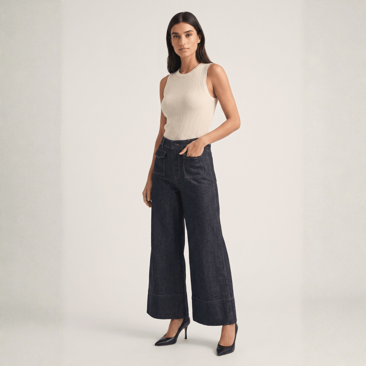 Charcoal Denim Culottes XS - Premium Unisex Baggy Pleated Pants | LEKSI Pakistan