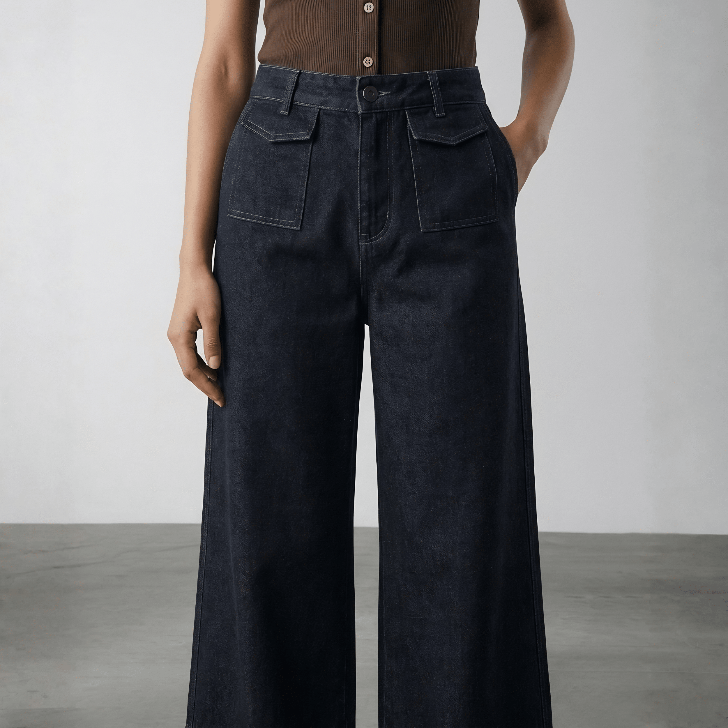 Charcoal Denim Culottes XS - Premium Unisex Baggy Pleated Pants | LEKSI Pakistan
