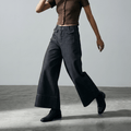 Charcoal Denim Culottes XS - Premium Unisex Baggy Pleated Pants | LEKSI Pakistan
