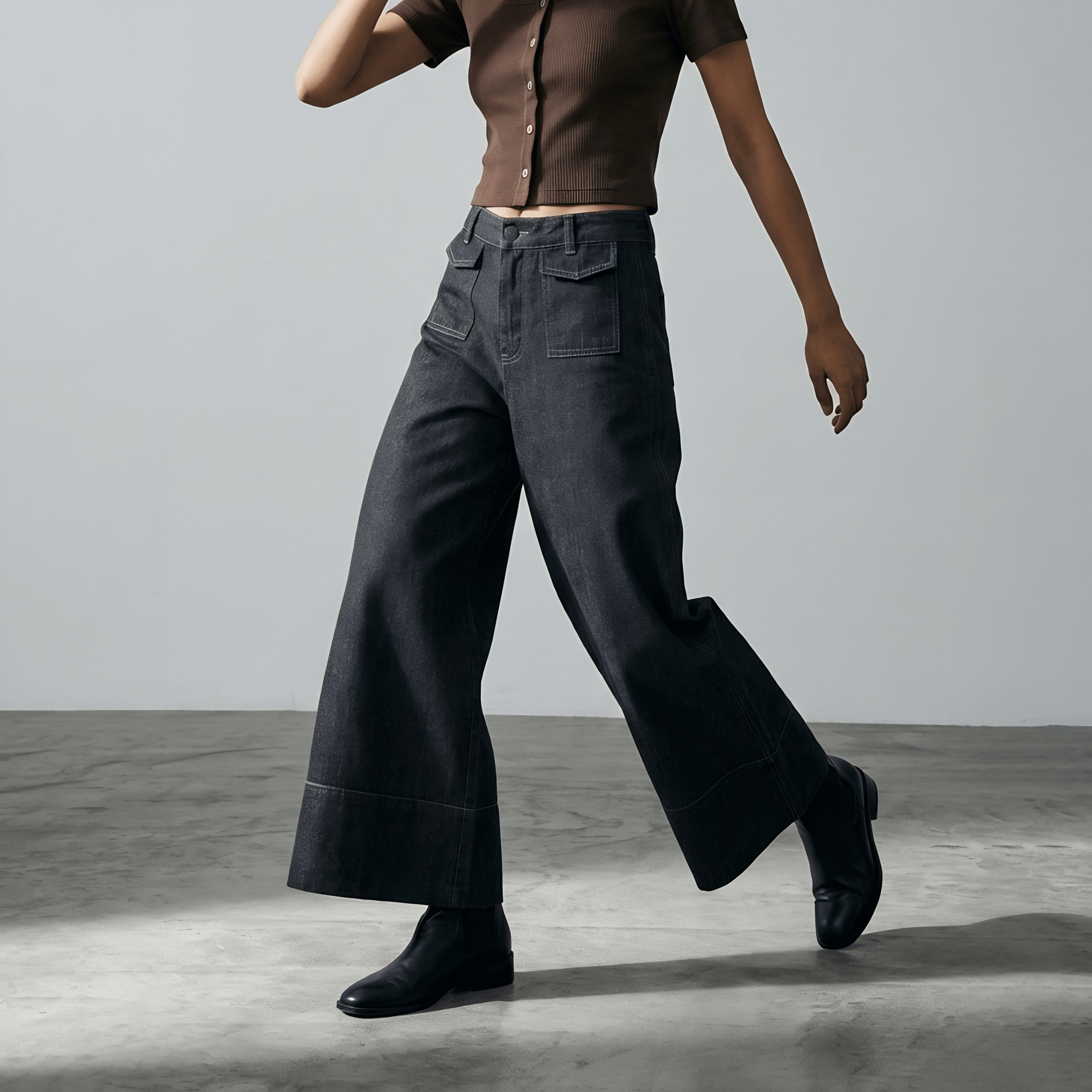 Charcoal Denim Culottes XS - Premium Unisex Baggy Pleated Pants | LEKSI Pakistan