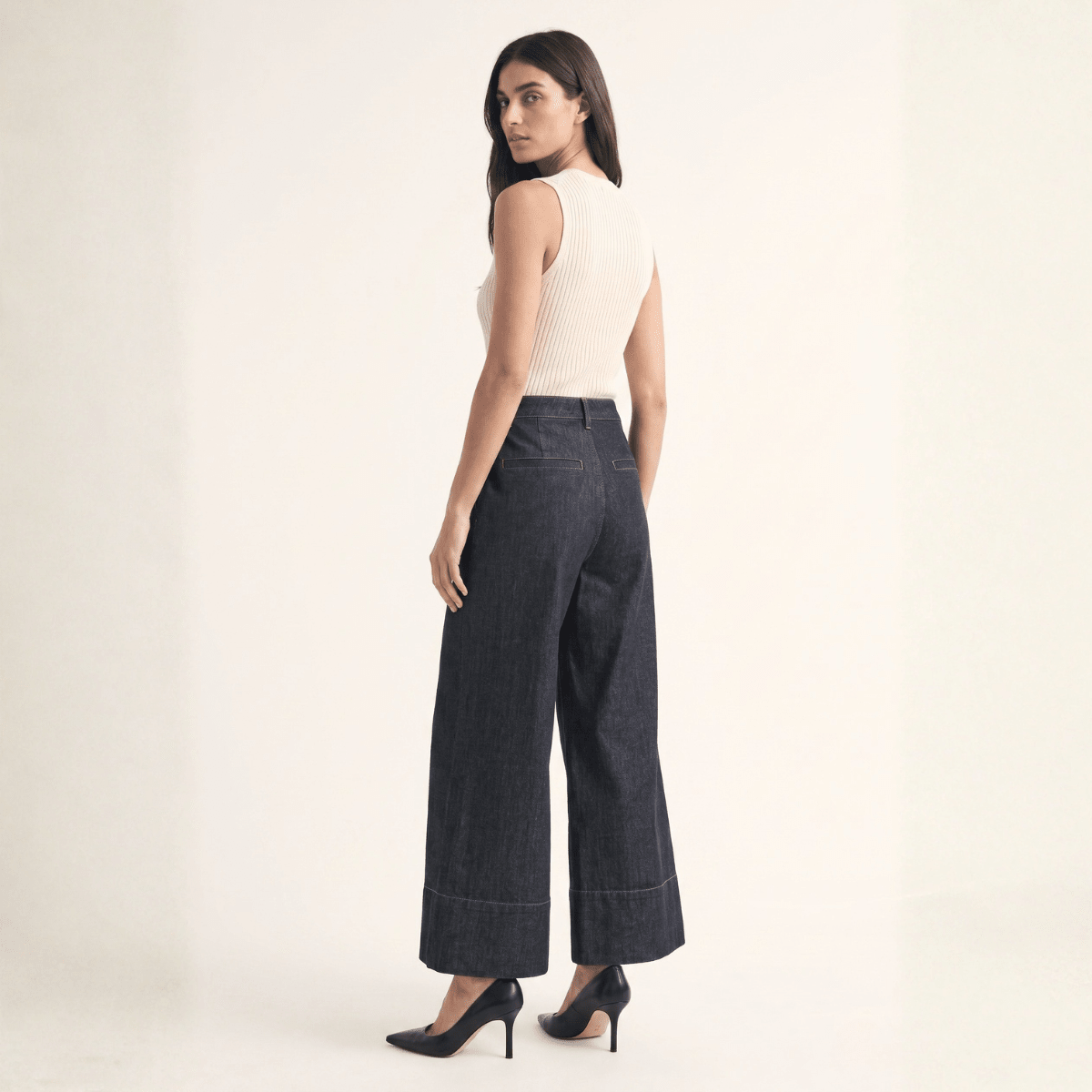 Charcoal Denim Culottes XS - Premium Unisex Baggy Pleated Pants | LEKSI Pakistan