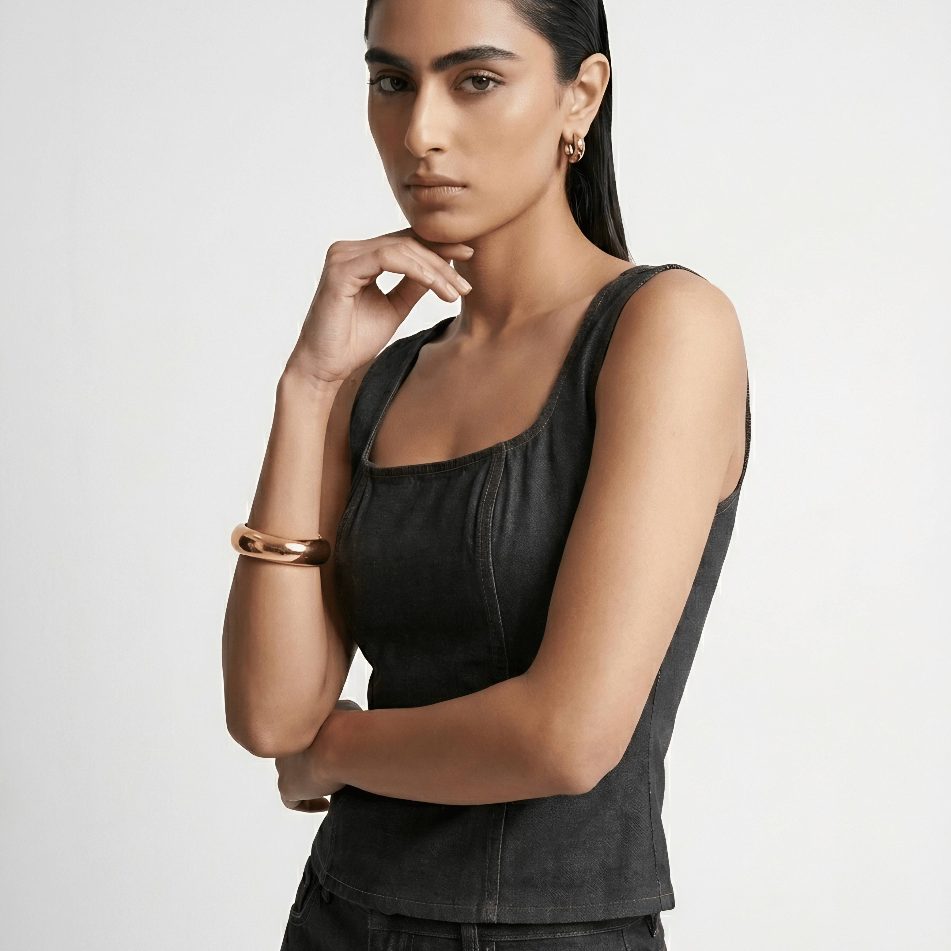 Charcoal Denim Structure Top XS - Premium Unisex Square Neck | LEKSI Pakistan