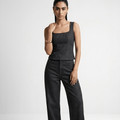 Charcoal Denim Structure Top XS - Premium Unisex Square Neck | LEKSI Pakistan