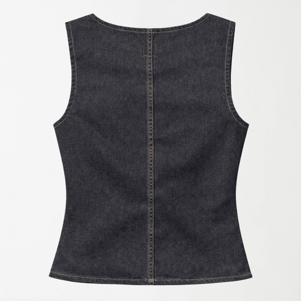 Charcoal Denim Structure Top XS - Premium Unisex Square Neck | LEKSI Pakistan
