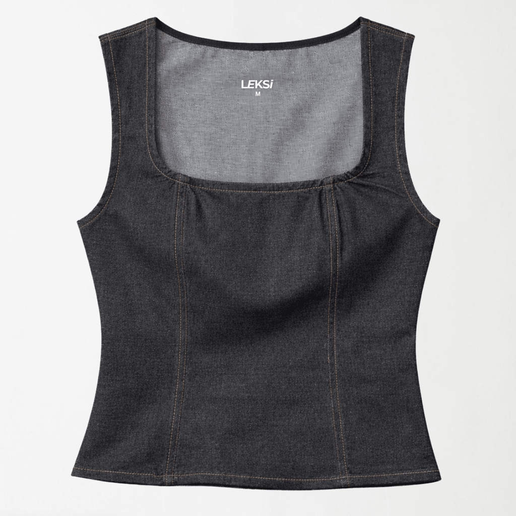 Charcoal Denim Structure Top XS - Premium Unisex Square Neck | LEKSI Pakistan