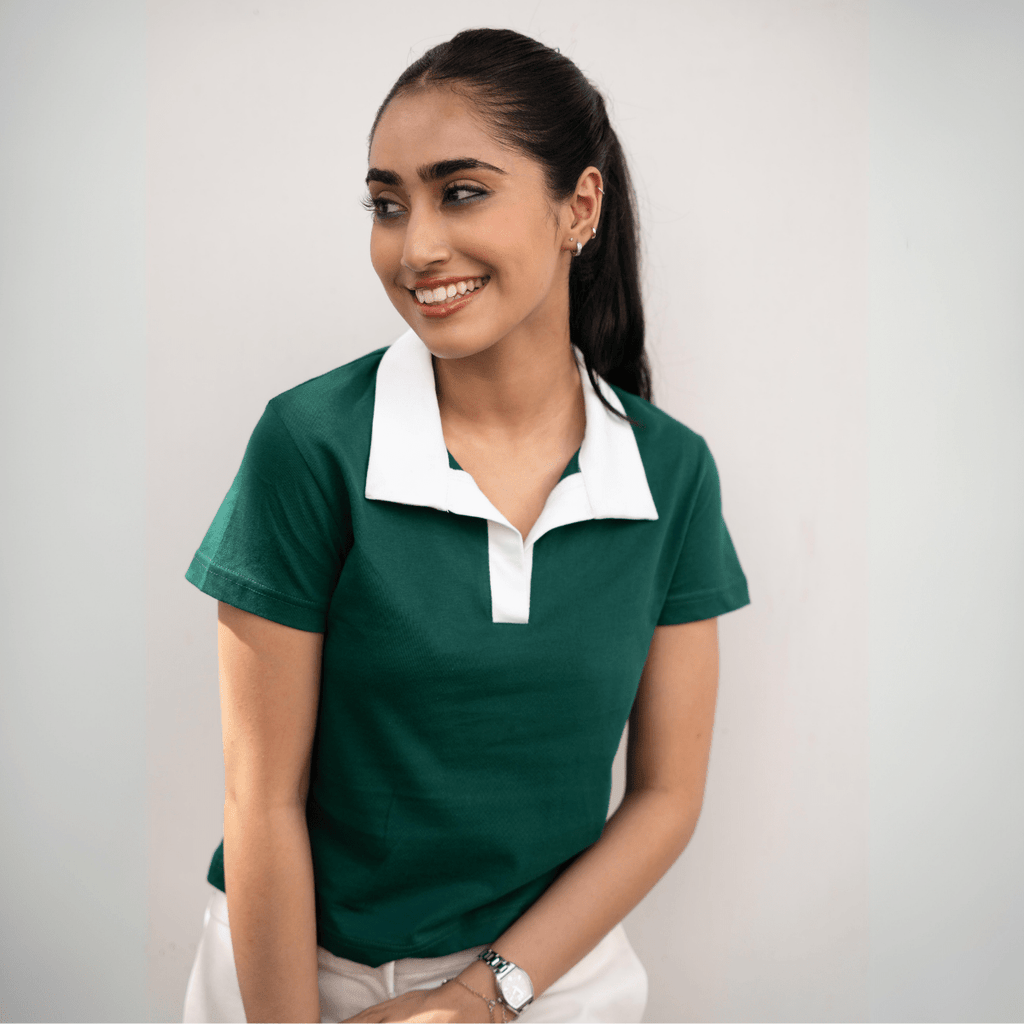 Collared Green Cropped Top XXS - Premium Unisex | LEKSI Pakistan