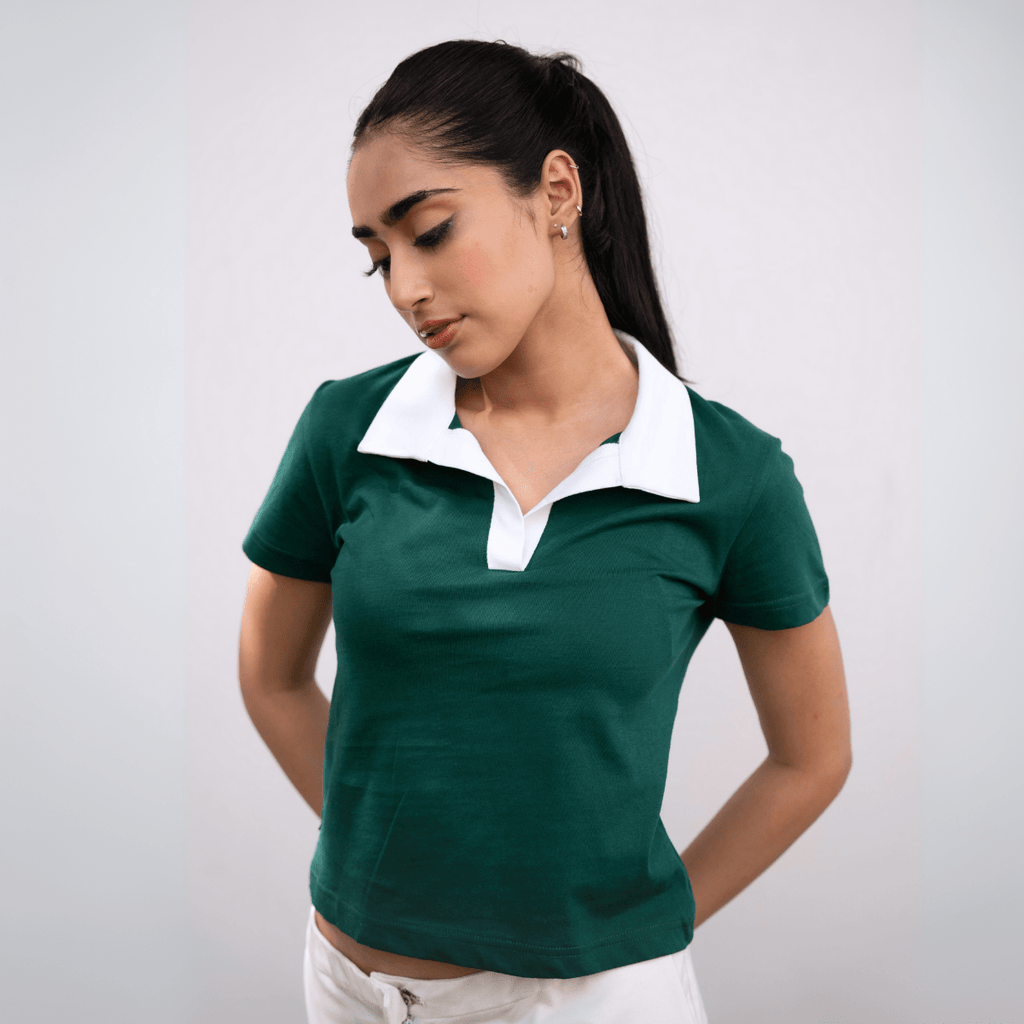 Collared Green Cropped Top XXS - Premium Unisex | LEKSI Pakistan