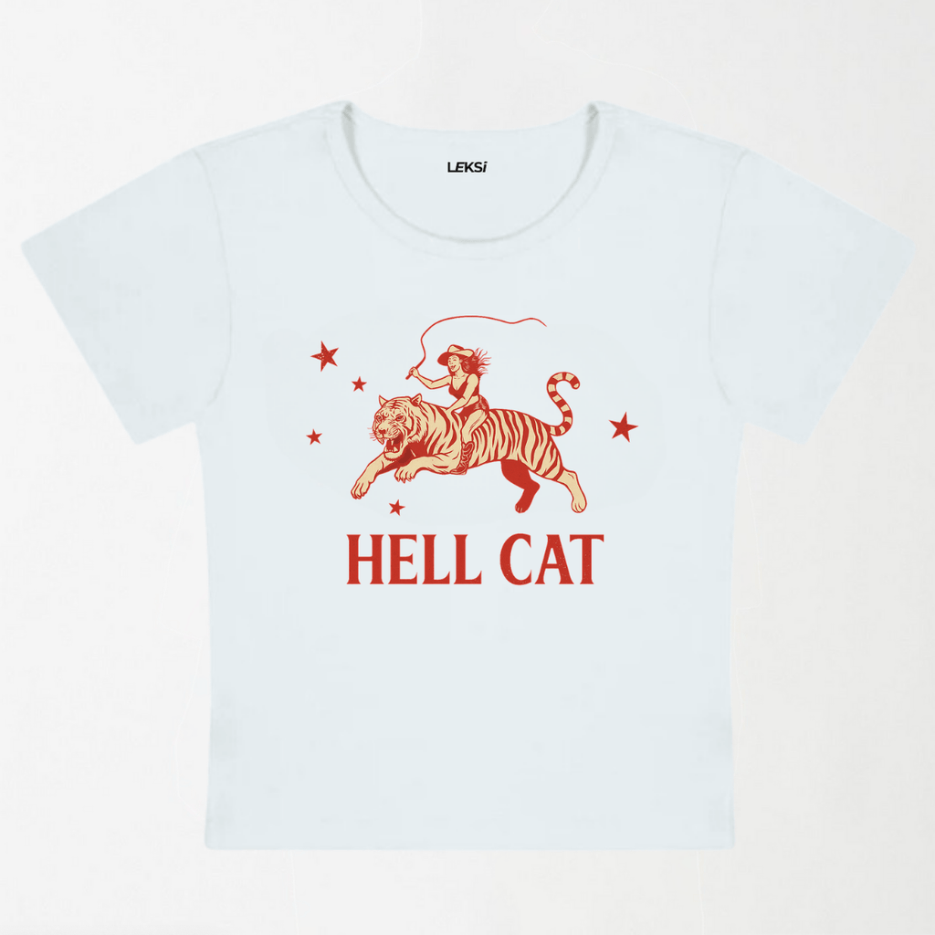Cowgirl Hell Cat Y2K Baby Tee XXS - Premium Unisex | LEKSI Pakistan
