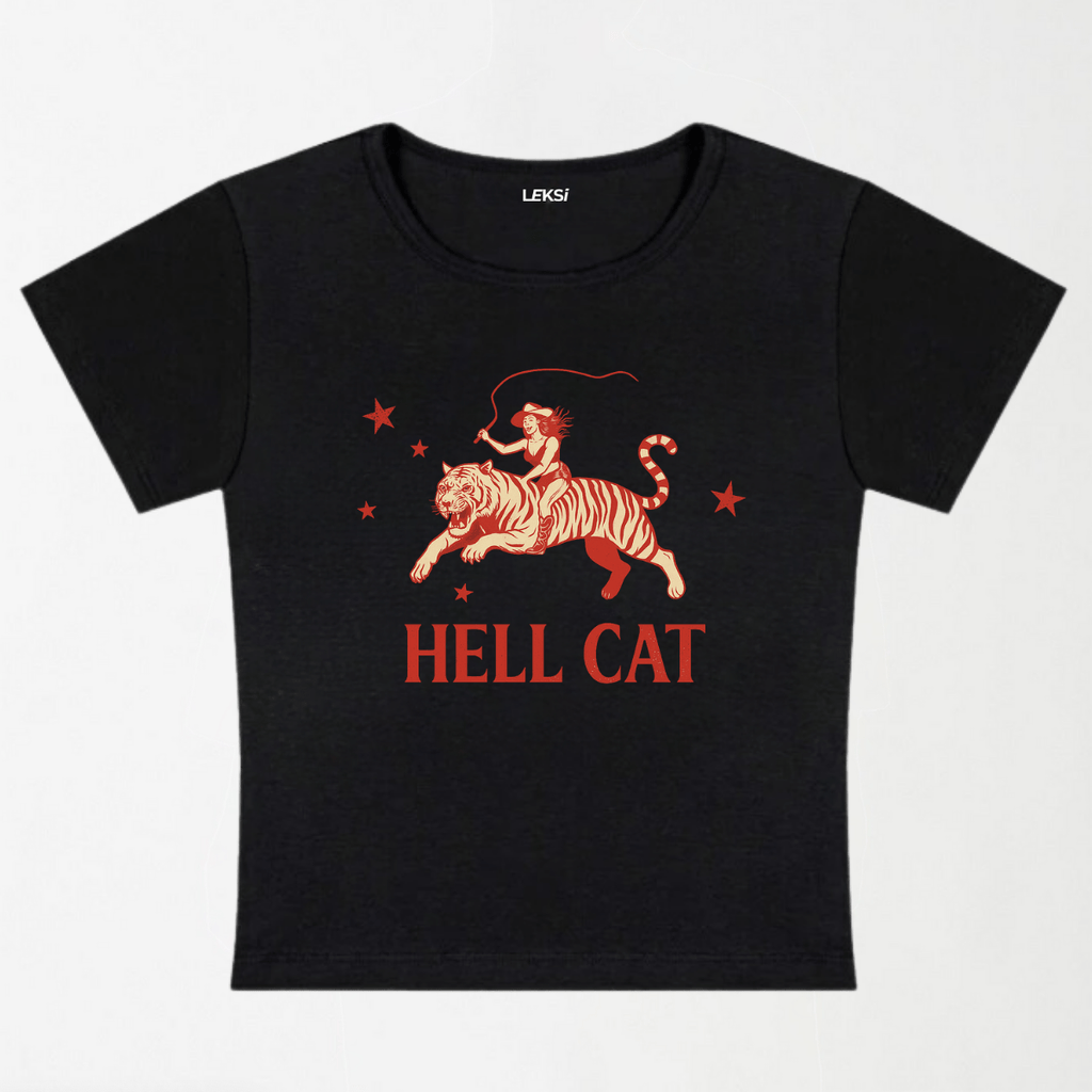 Cowgirl Hell Cat Y2K Baby Tee XXS - Premium Unisex | LEKSI Pakistan